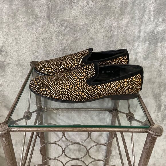 ROYAL Men's sz. 10 Dress Shoes Rhinestone Stage Tuxedo Smoker Loafer gold Formal - Picture 1 of 10